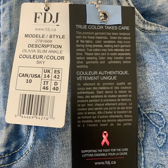 FDJ French Dressing Jeans Olivia Slim Ankle Sky Blue Floral Embroidered Jeans 10 - Picture 11 of 14
